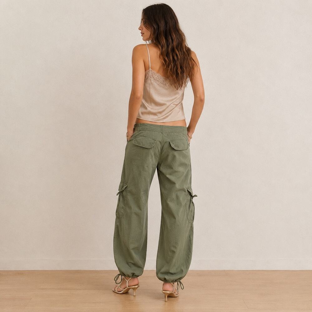 Old Navy Y2K Low Rise Hip Hugger Baggy Adjustable Cargo Pants In Army Green - Picture 3 of 11